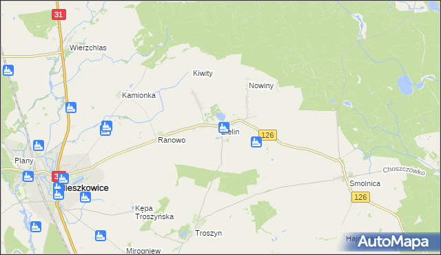 mapa Zielin gmina Mieszkowice, Zielin gmina Mieszkowice na mapie Targeo