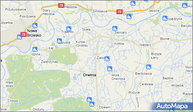 mapa Zielona gmina Drwinia, Zielona gmina Drwinia na mapie Targeo