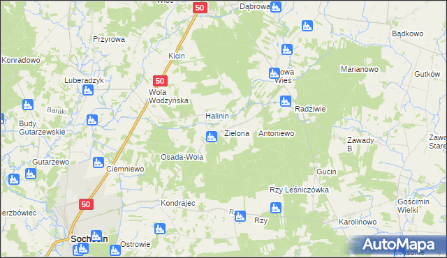 mapa Zielona gmina Ojrzeń, Zielona gmina Ojrzeń na mapie Targeo