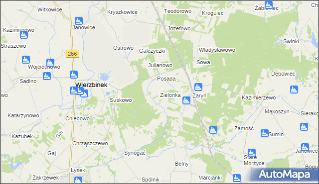 mapa Zielonka gmina Wierzbinek, Zielonka gmina Wierzbinek na mapie Targeo