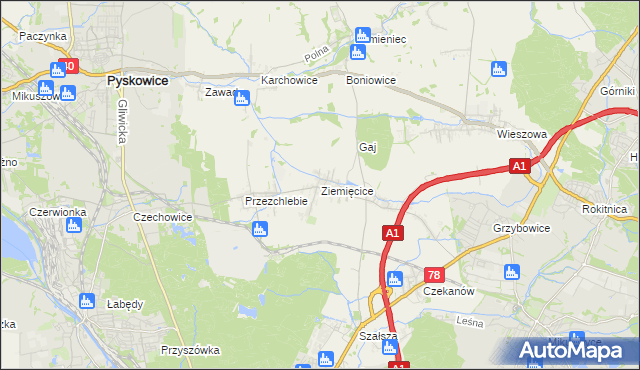 mapa Ziemięcice, Ziemięcice na mapie Targeo