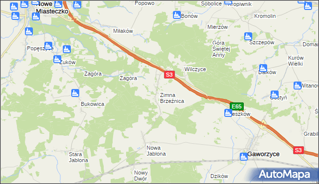 mapa Zimna Brzeźnica, Zimna Brzeźnica na mapie Targeo