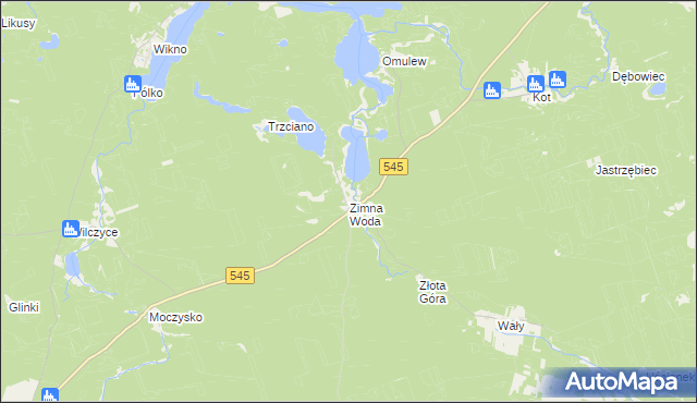 mapa Zimna Woda gmina Nidzica, Zimna Woda gmina Nidzica na mapie Targeo