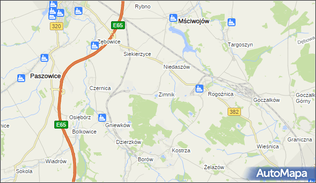mapa Zimnik gmina Mściwojów, Zimnik gmina Mściwojów na mapie Targeo