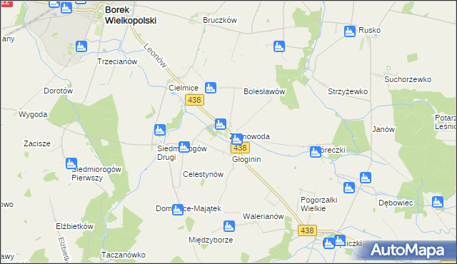 mapa Zimnowoda gmina Borek Wielkopolski, Zimnowoda gmina Borek Wielkopolski na mapie Targeo