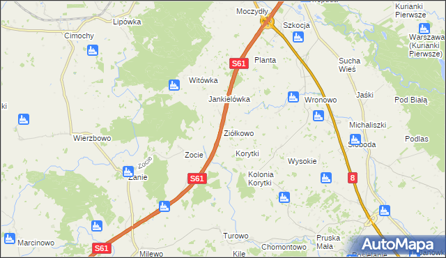 mapa Ziółkowo gmina Raczki, Ziółkowo gmina Raczki na mapie Targeo