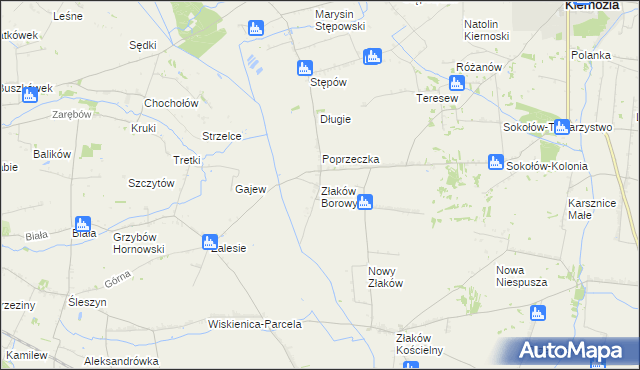 mapa Złaków Borowy, Złaków Borowy na mapie Targeo