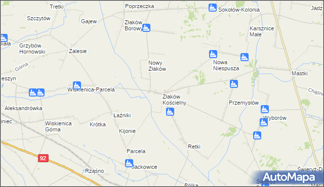 mapa Złaków Kościelny, Złaków Kościelny na mapie Targeo