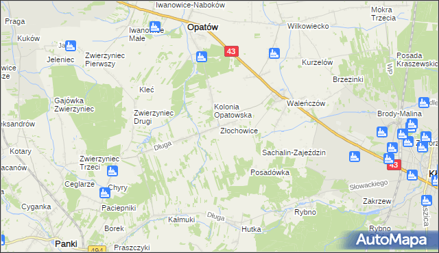 mapa Złochowice, Złochowice na mapie Targeo