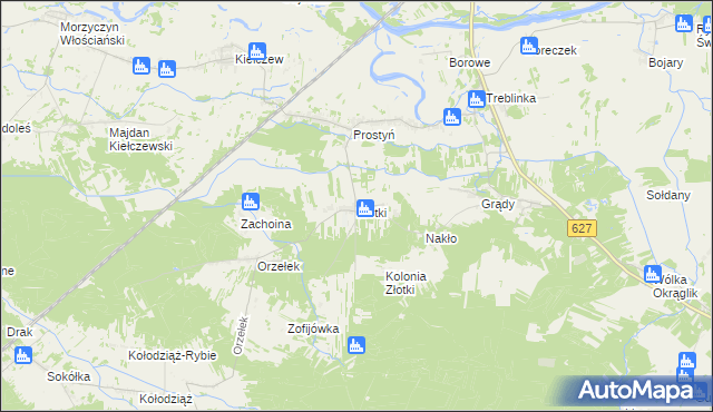 mapa Złotki gmina Sadowne, Złotki gmina Sadowne na mapie Targeo