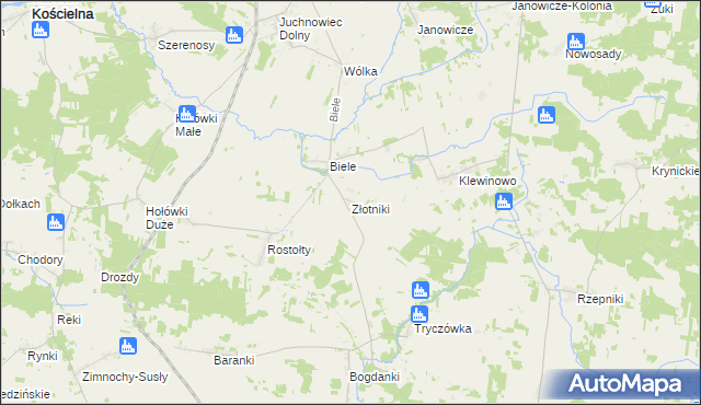 mapa Złotniki gmina Juchnowiec Kościelny, Złotniki gmina Juchnowiec Kościelny na mapie Targeo