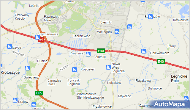 mapa Złotniki gmina Krotoszyce, Złotniki gmina Krotoszyce na mapie Targeo