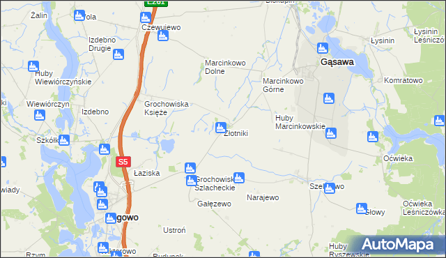 mapa Złotniki gmina Rogowo, Złotniki gmina Rogowo na mapie Targeo