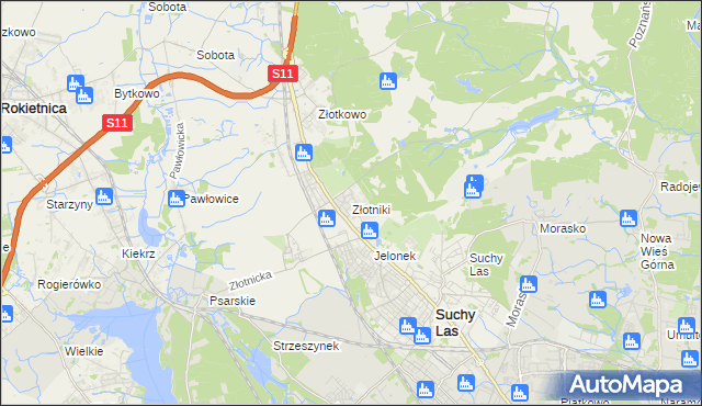 mapa Złotniki gmina Suchy Las, Złotniki gmina Suchy Las na mapie Targeo