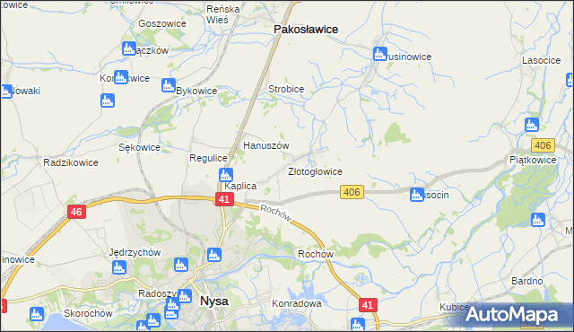 mapa Złotogłowice, Złotogłowice na mapie Targeo