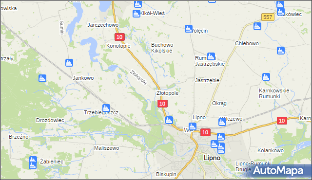 mapa Złotopole gmina Lipno, Złotopole gmina Lipno na mapie Targeo