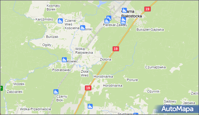 mapa Złotoria gmina Czarna Białostocka, Złotoria gmina Czarna Białostocka na mapie Targeo