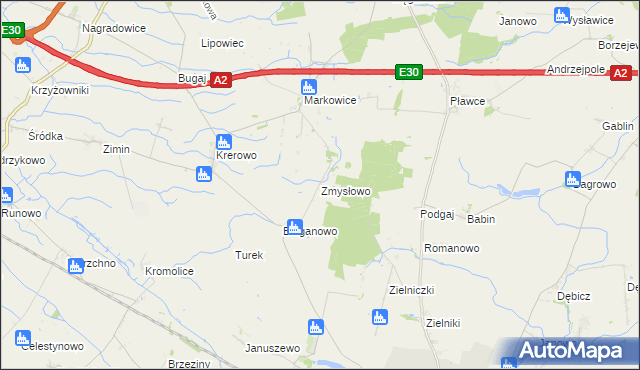 mapa Zmysłowo gmina Środa Wielkopolska, Zmysłowo gmina Środa Wielkopolska na mapie Targeo