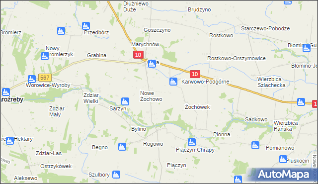 mapa Żochowo Stare, Żochowo Stare na mapie Targeo