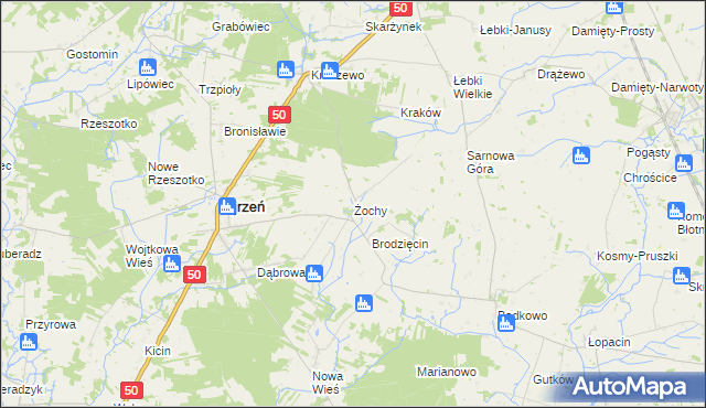 mapa Żochy gmina Ojrzeń, Żochy gmina Ojrzeń na mapie Targeo