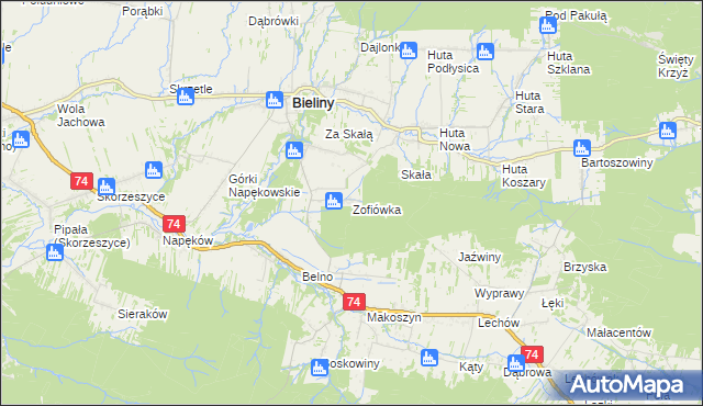 mapa Zofiówka gmina Bieliny, Zofiówka gmina Bieliny na mapie Targeo