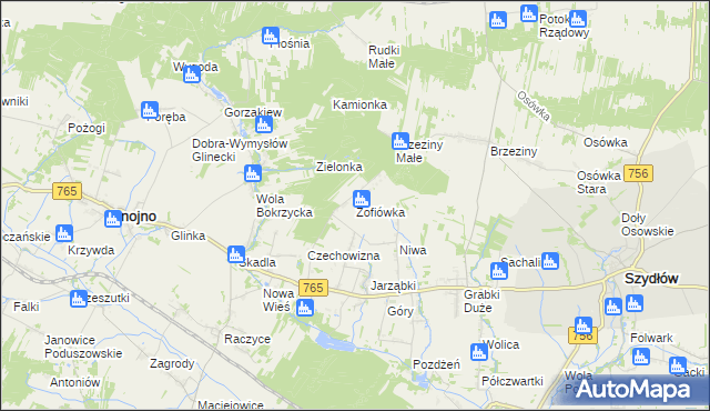 mapa Zofiówka gmina Gnojno, Zofiówka gmina Gnojno na mapie Targeo