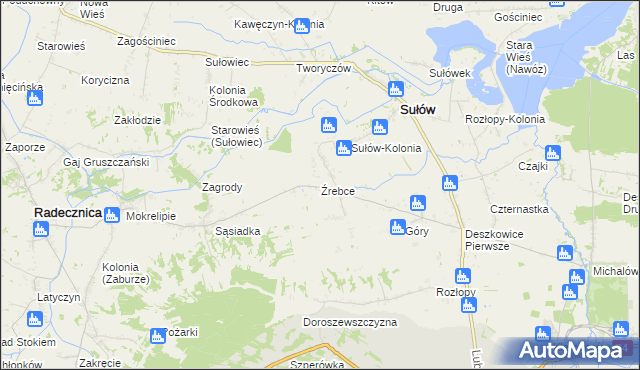 mapa Źrebce, Źrebce na mapie Targeo