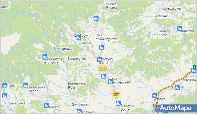 mapa Zubrzyca Górna, Zubrzyca Górna na mapie Targeo