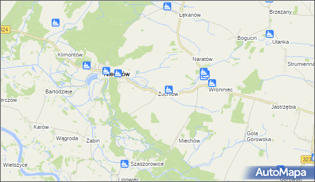 mapa Żuchlów, Żuchlów na mapie Targeo