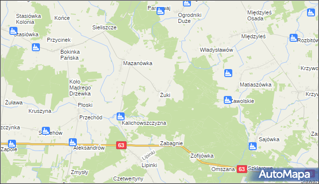 mapa Żuki gmina Tuczna, Żuki gmina Tuczna na mapie Targeo