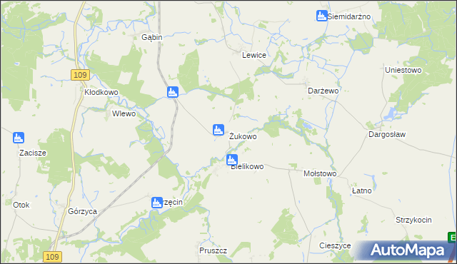 mapa Żukowo gmina Brojce, Żukowo gmina Brojce na mapie Targeo