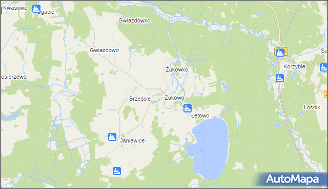 mapa Żukowo gmina Sławno, Żukowo gmina Sławno na mapie Targeo