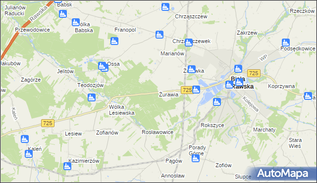 mapa Żurawia gmina Biała Rawska, Żurawia gmina Biała Rawska na mapie Targeo