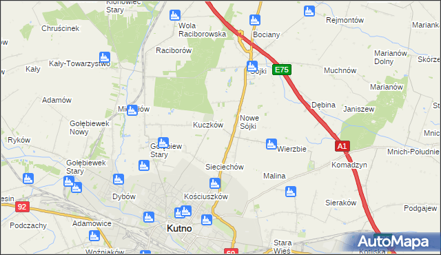 mapa Żurawieniec gmina Kutno, Żurawieniec gmina Kutno na mapie Targeo