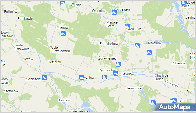 mapa Żurawieniec gmina Lutomiersk, Żurawieniec gmina Lutomiersk na mapie Targeo