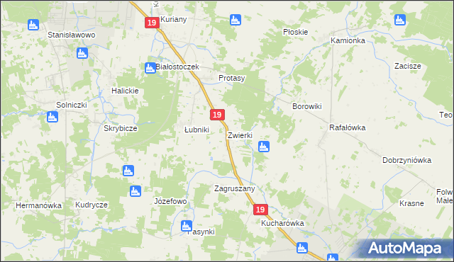 mapa Zwierki, Zwierki na mapie Targeo