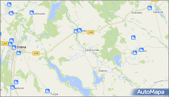 mapa Zwierzynek gmina Węgorzyno, Zwierzynek gmina Węgorzyno na mapie Targeo