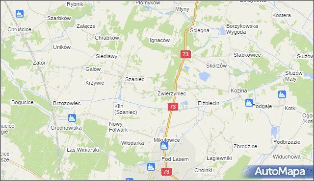 mapa Zwierzyniec gmina Busko-Zdrój, Zwierzyniec gmina Busko-Zdrój na mapie Targeo