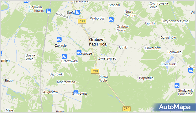 mapa Zwierzyniec gmina Grabów nad Pilicą, Zwierzyniec gmina Grabów nad Pilicą na mapie Targeo