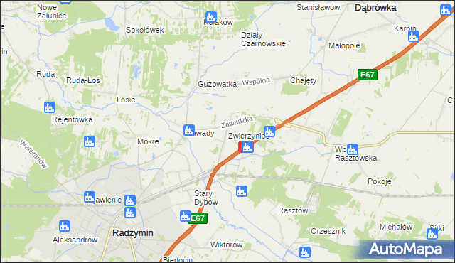 mapa Zwierzyniec gmina Radzymin, Zwierzyniec gmina Radzymin na mapie Targeo