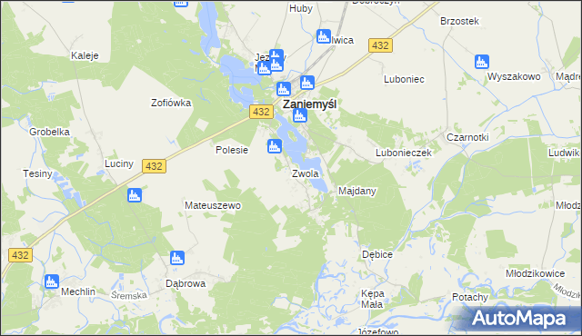 mapa Zwola gmina Zaniemyśl, Zwola gmina Zaniemyśl na mapie Targeo