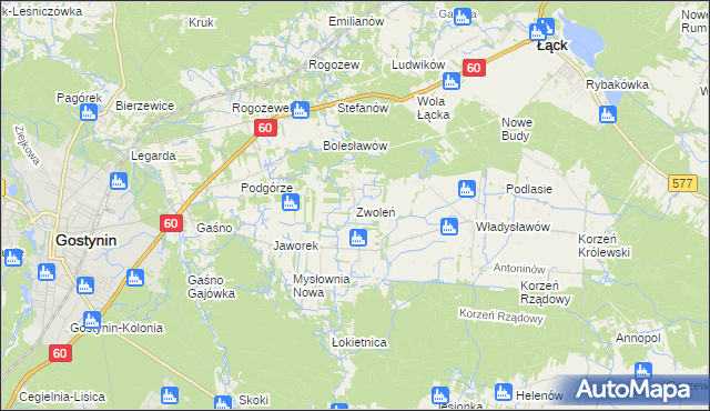 mapa Zwoleń gmina Gostynin, Zwoleń gmina Gostynin na mapie Targeo