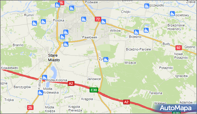 mapa Żychlin gmina Stare Miasto, Żychlin gmina Stare Miasto na mapie Targeo