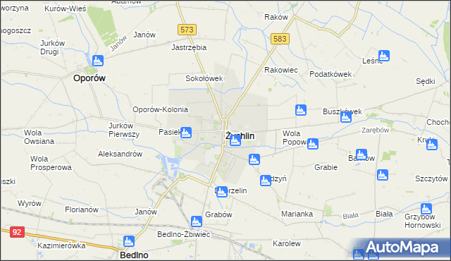 mapa Żychlin powiat kutnowski, Żychlin powiat kutnowski na mapie Targeo