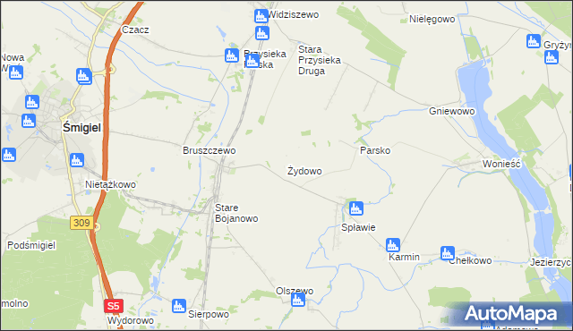 mapa Żydowo gmina Śmigiel, Żydowo gmina Śmigiel na mapie Targeo