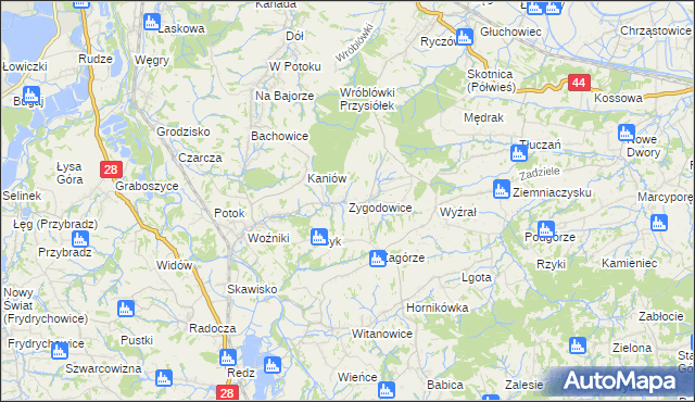 mapa Zygodowice, Zygodowice na mapie Targeo