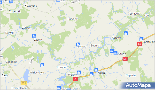 mapa Żytowo gmina Lidzbark Warmiński, Żytowo gmina Lidzbark Warmiński na mapie Targeo