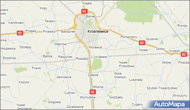 mapa Krzewie gmina Krośniewice, Krzewie gmina Krośniewice na mapie Targeo