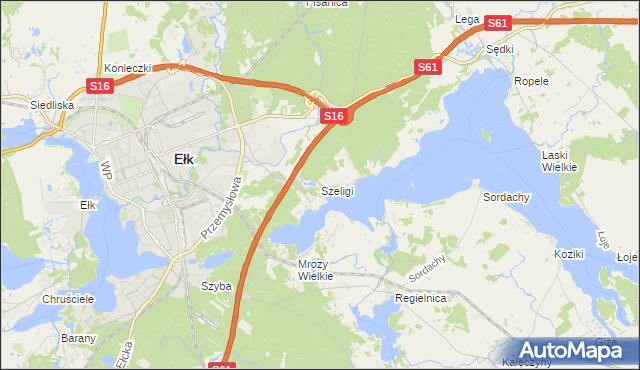 mapa Szeligi gmina Ełk, Szeligi gmina Ełk na mapie Targeo