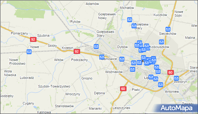 mapa Adamowice gmina Kutno, Adamowice gmina Kutno na mapie Targeo